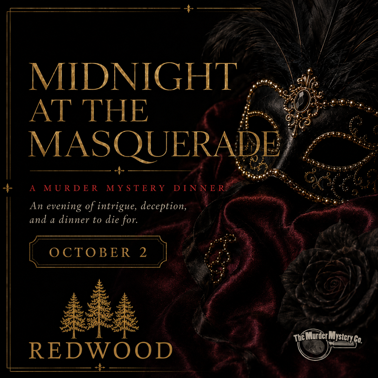Midnight at the Masquerade murder mystery dinner poster